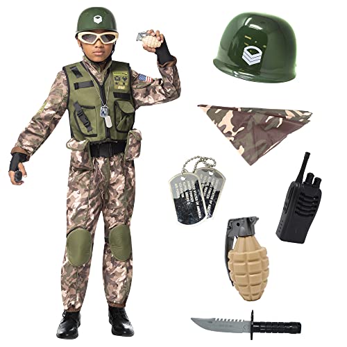 Spooktacular Creations Kids Army Costume, Camo Trooper Costume for Boys Toddlers Halloween Dress Up, Theme Parties (Medium (8-10yr))