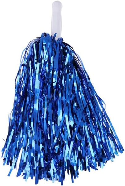 set of 2 blue tinsel pom poms cheerleader