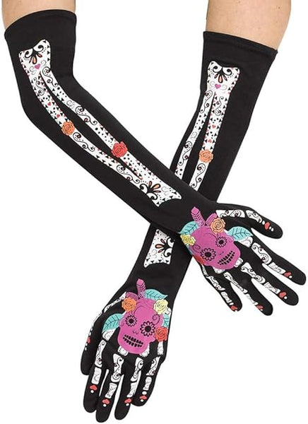 Fun World Adult Day of The Dead Skeleton Long  Gloves