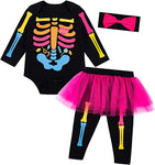 Baby Girls Newborn Skeleton Halloween Costume Outfit Skull Skirt Romper Set 12-18 month